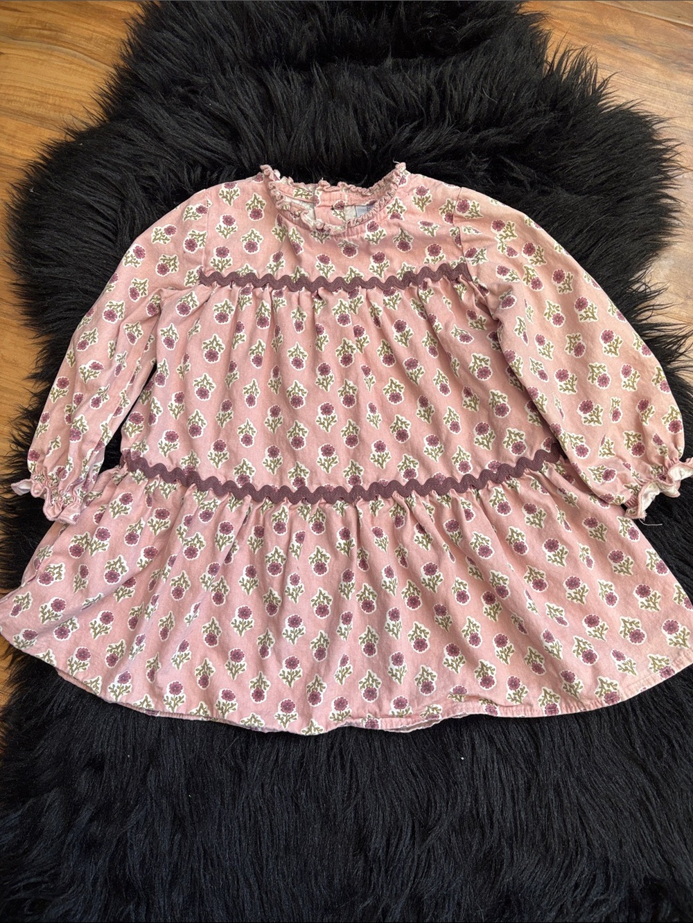 Girls' Pink Floral Tiered Long-Sleeve Dress - Brand Unknown